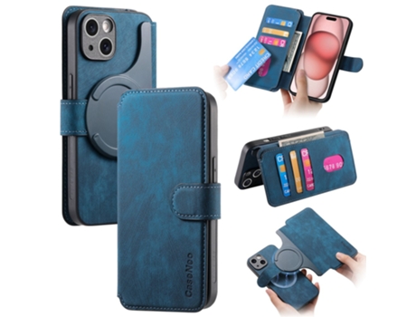 Capa Para Iphone 15 Caseneo Pele Sintética Azul