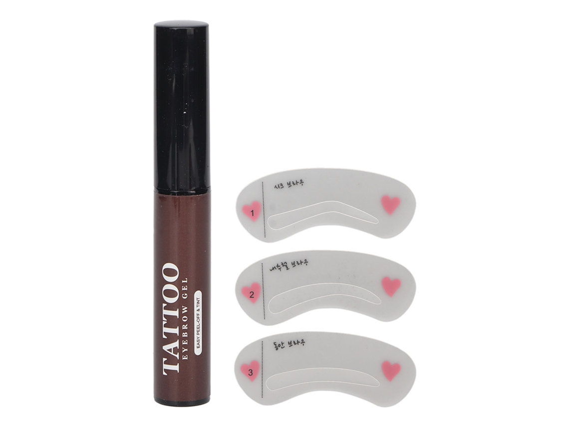 Gel De Cejas Tatuaje Impermeable Com Plantillas, 0.2oz, Cor Café Escuro, Peel Off, Duração Longa 3 Dias