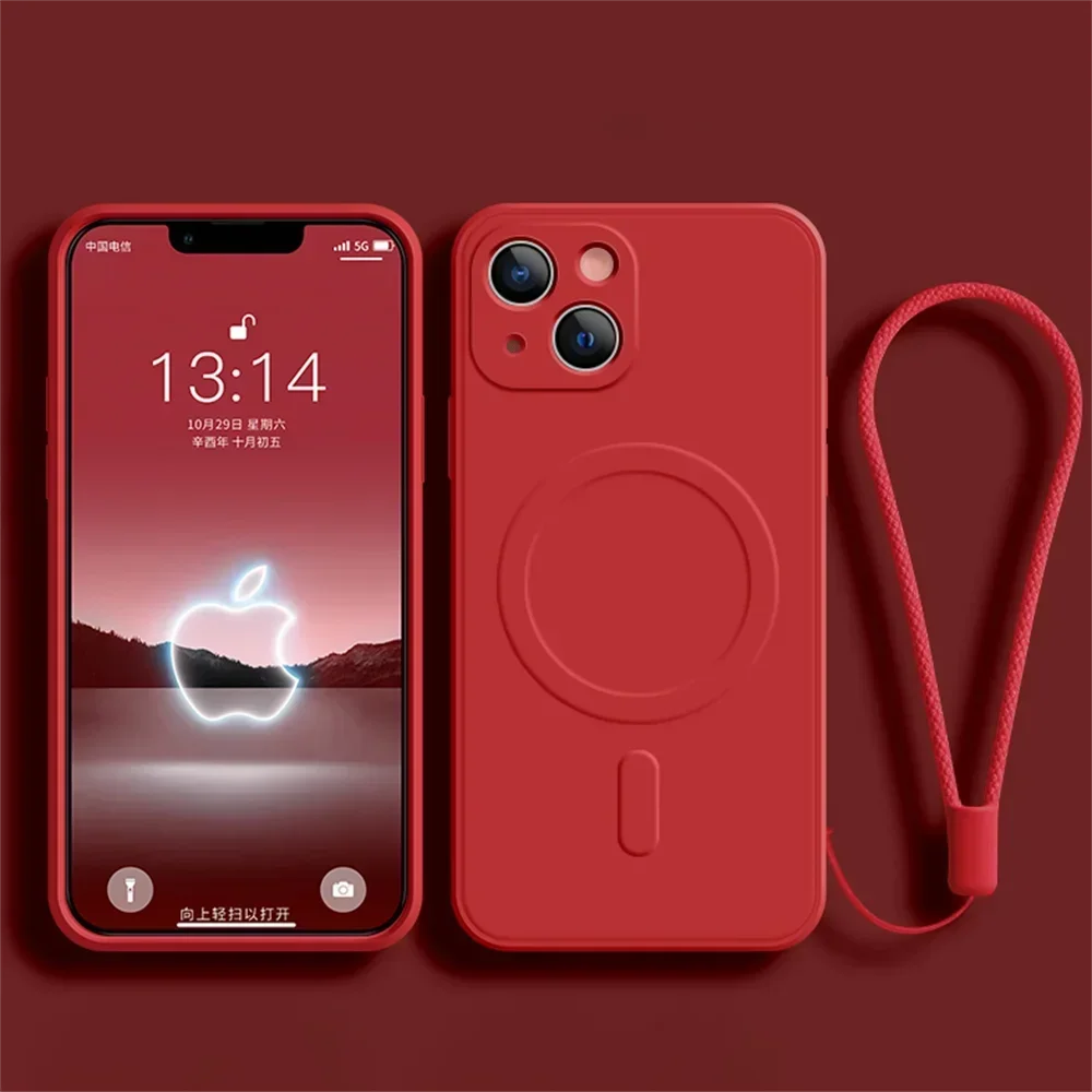 Capa De Silicone Líquido Para Iphone 13 Mini (vermelha), Compatível Com Carregamento Sem Fio Magnético.