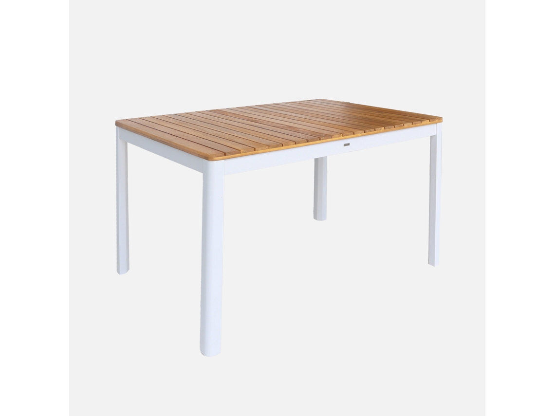 Mesa De Jardim De Acácia Com Cantos Arredondados, 6 Lugares, Branco Sweeek