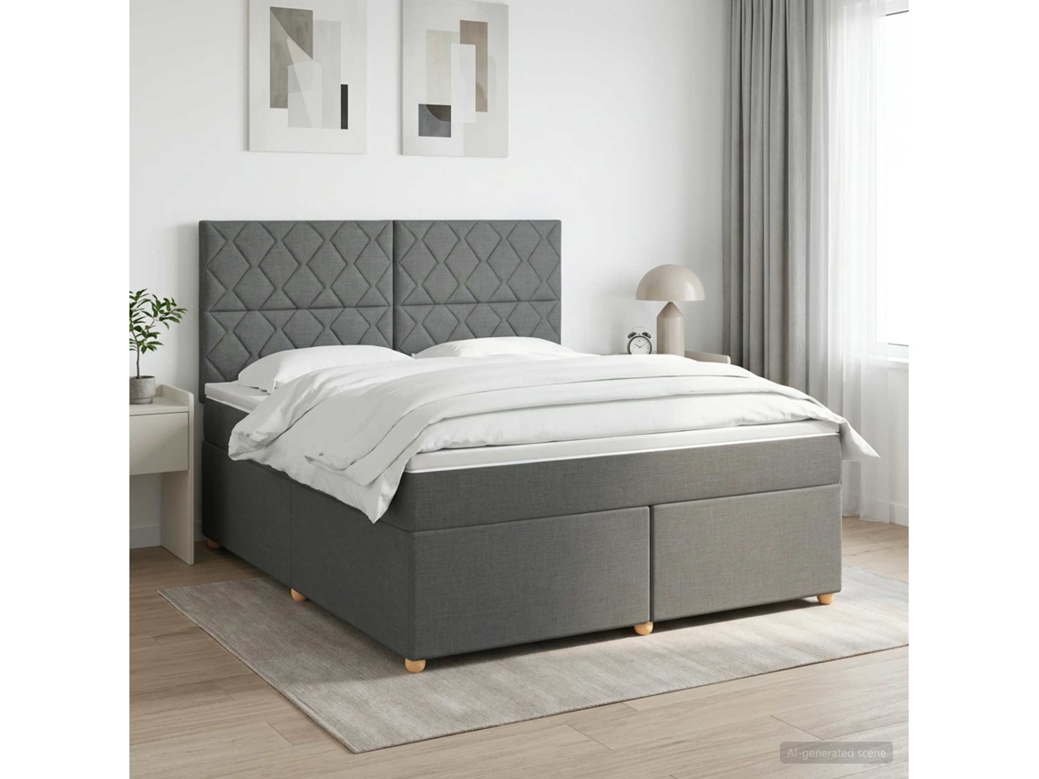 Vidaxl Cama Box Spring Com Colchão Cinzento-escuro 140 X 190 Cm Tecido