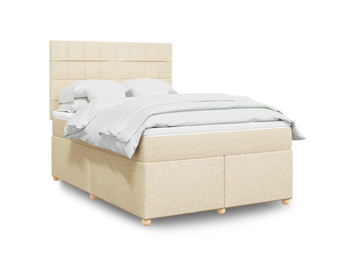 Vidaxl Cama Com Molas/colchão 140x190 Cm Tecido Cor Creme