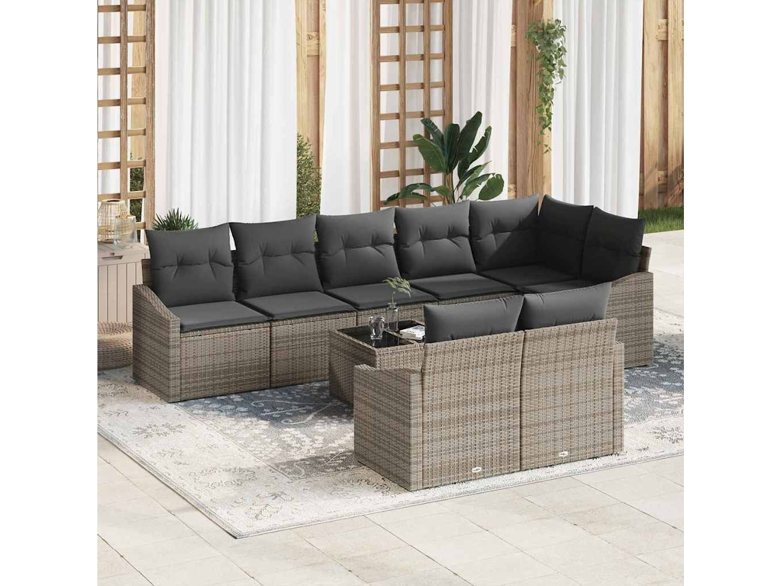 Vidaxl Conjunto De Sofá De Jardim 9 Pcs Cinzento-claro Vime Pe