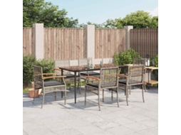 Vidaxl 7 Pcs Conjunto De Jantar P/ Jardim C/ Almofadões Vime Pe Cinza