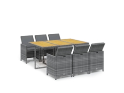 Maison Exclusive - 7 Pcs Conjunto De Jantar P/ Jardim C/ Almofadões Vime Pe Cinza