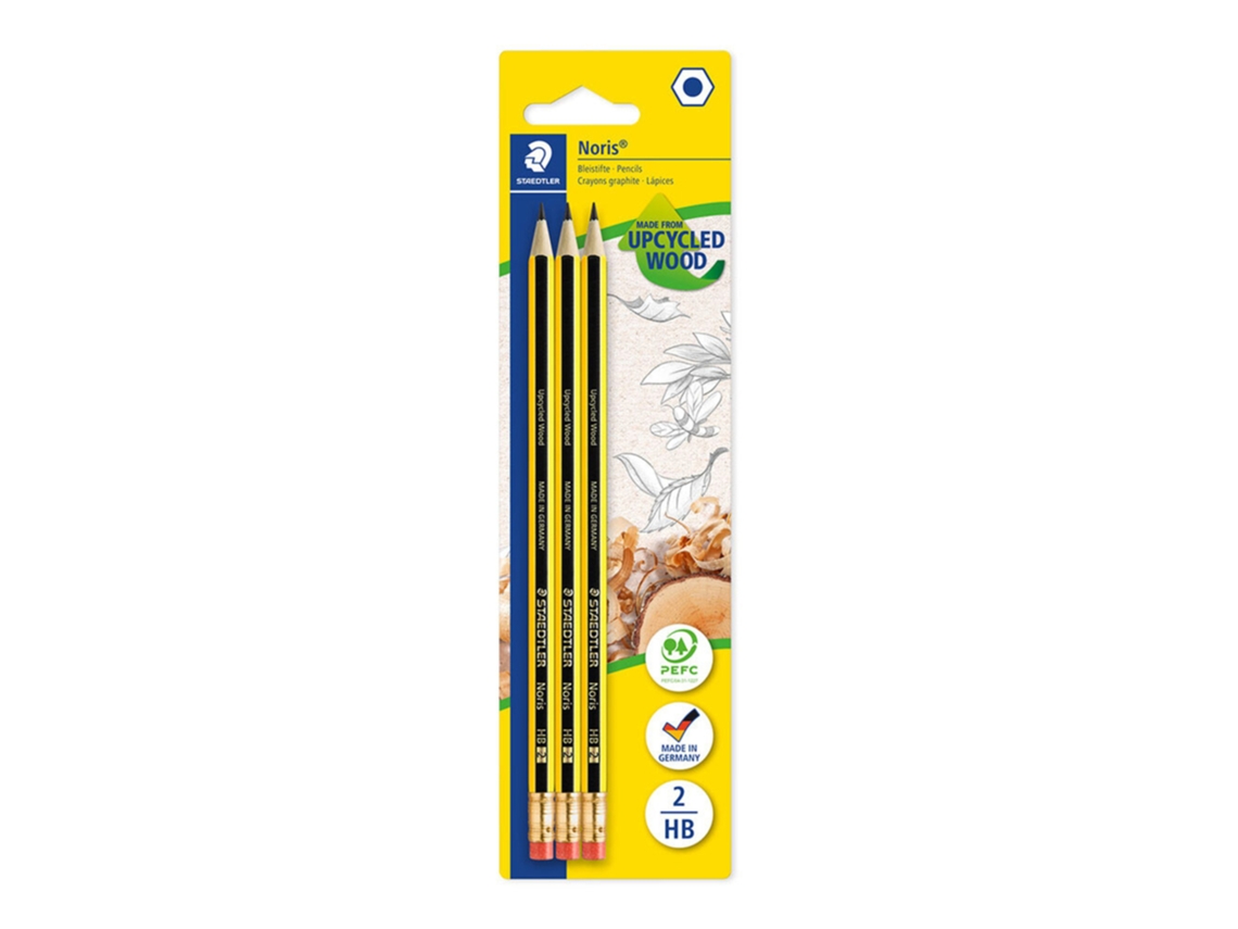 Lápis de Grafite STAEDTLER Noris 122, Minas Hb, Corpo Hexagonal Amarelo e Preto, Embalagem 3 Unidades