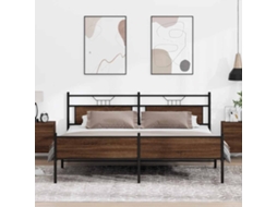 Vidaxl Estrutura Cama Sem Colchão 193x201 Cm Metal Carvalho Castanho