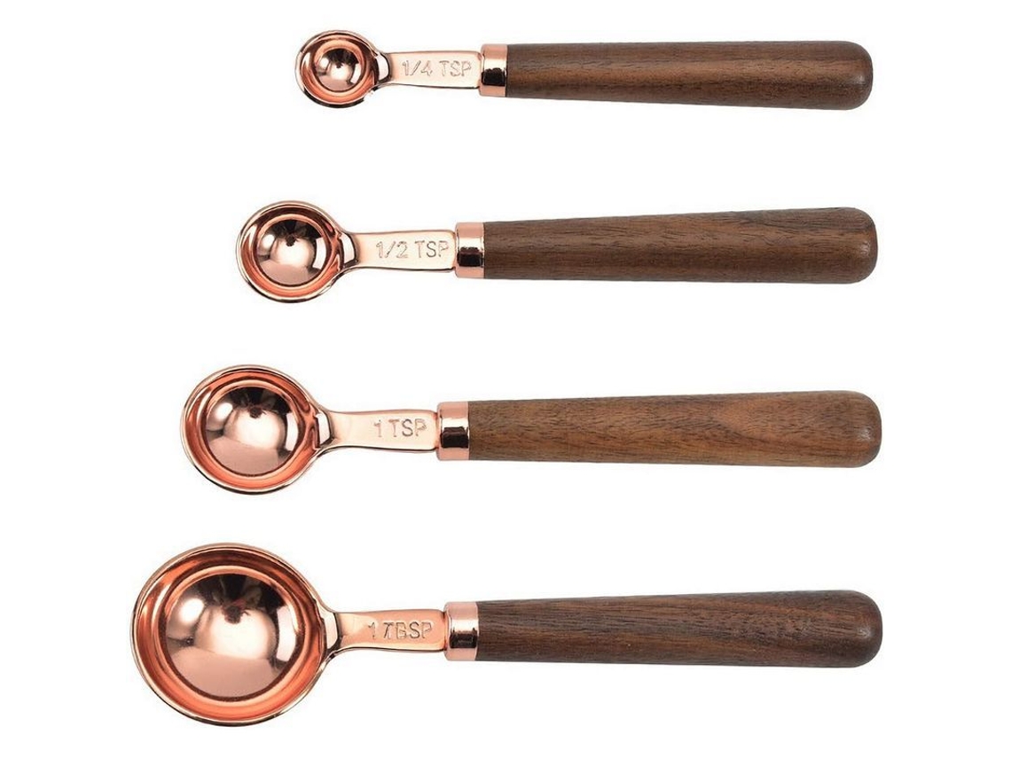 Colheres de Medida Inox Conjunto de 4 Rosa Dourado Cabo Madeira S/MARCA