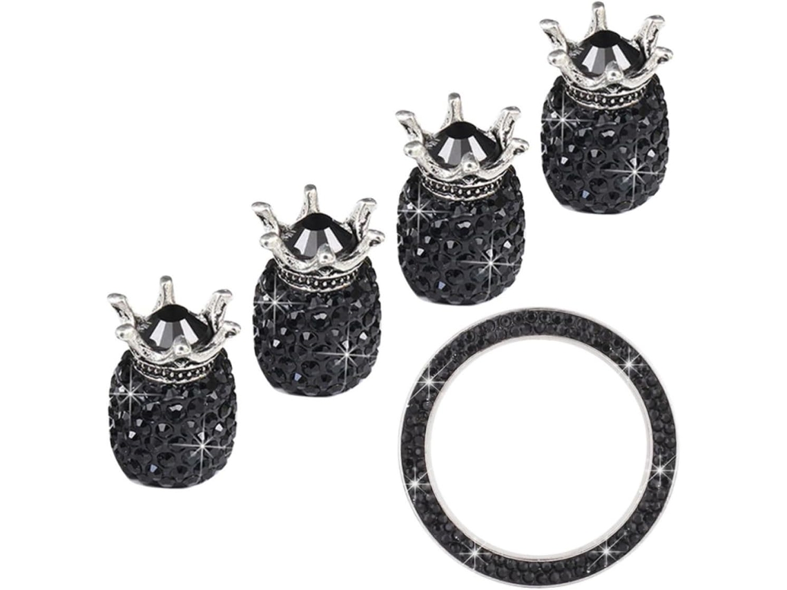 Tampas De Válvula De Carro Pretas Com Strass, 5 Peças