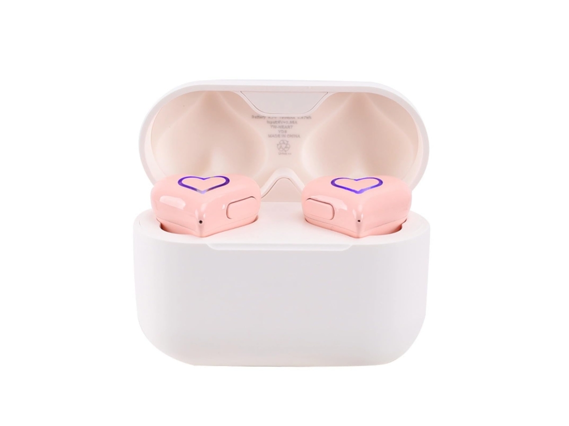 Fones coração com luz atualizados, sem fio, com estojo, estéreo HiFi, cancelamento ruído, Bt5.3 rosa JIAPEI