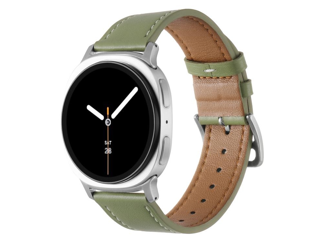 Bracelete para Samsung Galaxy Watch 8 / 8 Classic Couro Genuíno com Fivela Prateada em Aço Inoxidável Verde Abacate XIAOMOYU