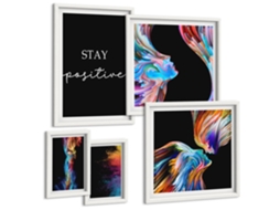 Um Conjunto De Imagens Decorativas Em Uma Moldura Peônias Rosa, Geométrico Moldura Branca Quadros Para O Escritório Espelharte (conjunto De 5 Imagens)