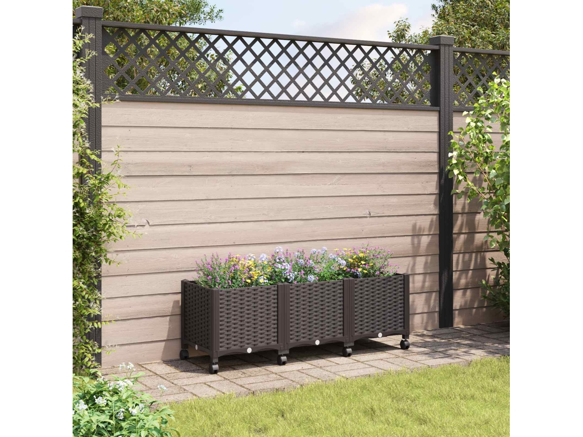 Vidaxl Vaso De Jardim Com Rodas Castanho 120 X 40 X 44 Cm Pp