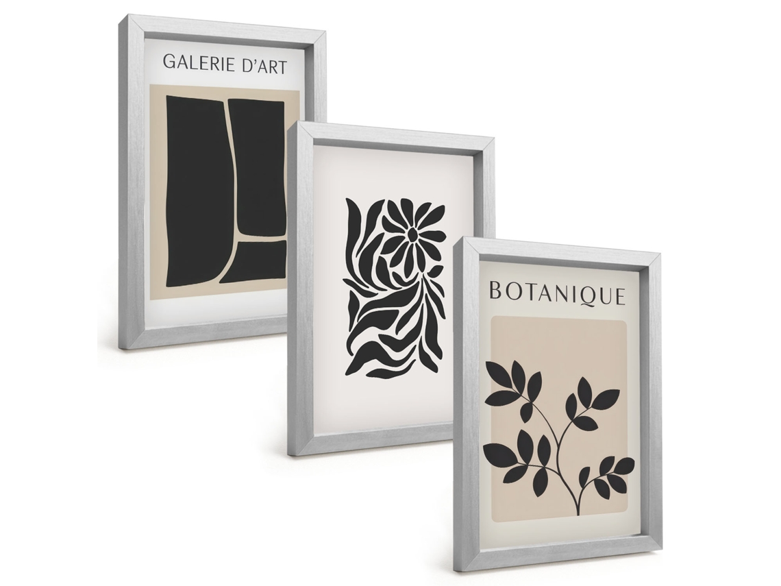 Composição De Quadros Padrões Abstratos De Plantas Espelharte (3 Peças 20x30 Cm)