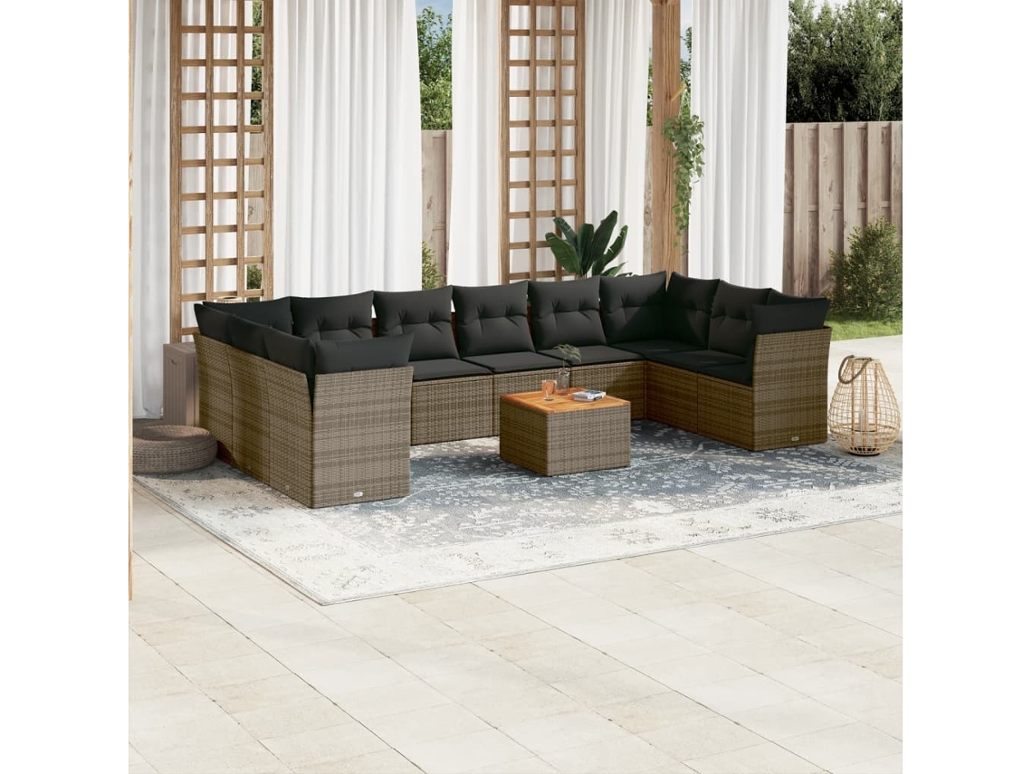 Jogo de Sofá Jardim 11 Peças C/ Almofadões Vime Pe Cinza Dkd Home Decor