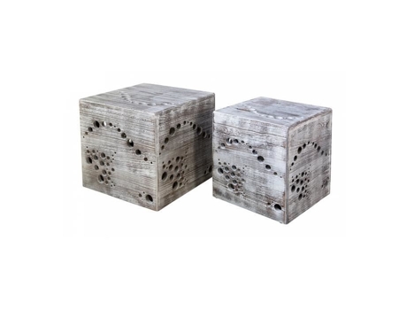 Mesas laterais cúbicas - HOMESTYLE4U - Conjunto de 2 - Madeira maciça - Verde - Para crianças