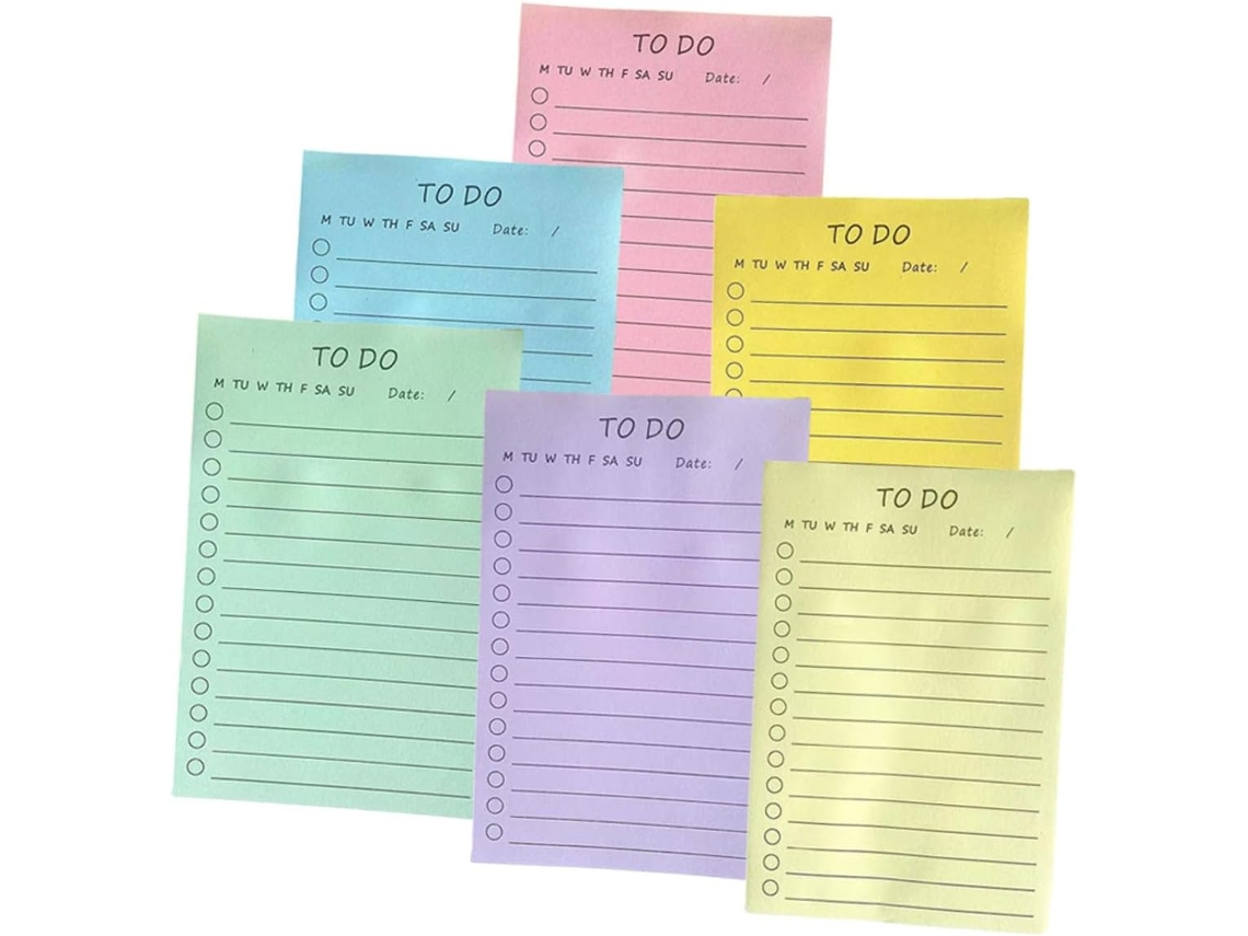 Conjunto de 6 blocos de notas adesivas pequenas, coloridas e destacáveis, ideais para anotações no escritório, escola e casa.