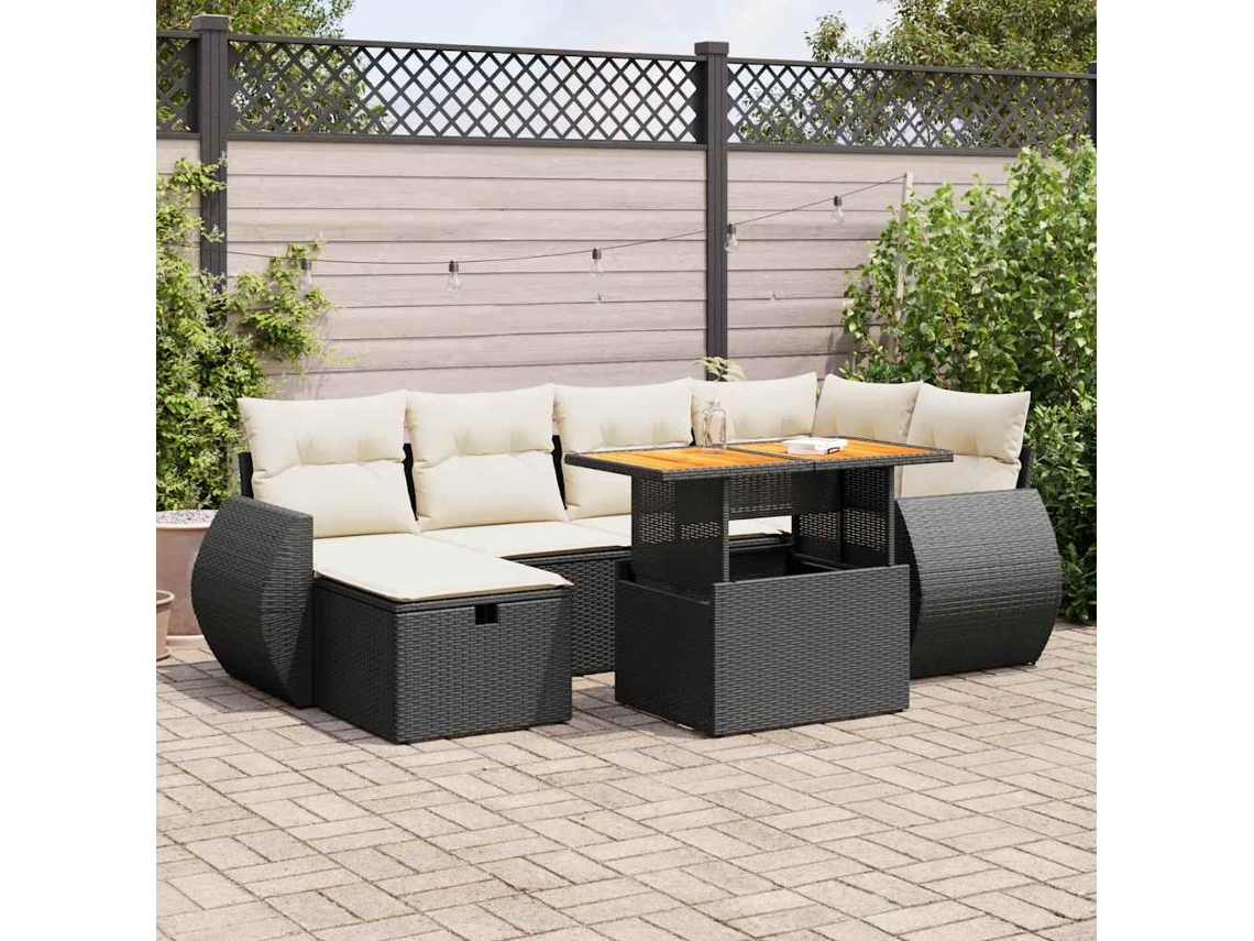 Vidaxl 8 Pcs Conjunto Sofás Jardim Com Almofadões Vime Pe/acácia Preto