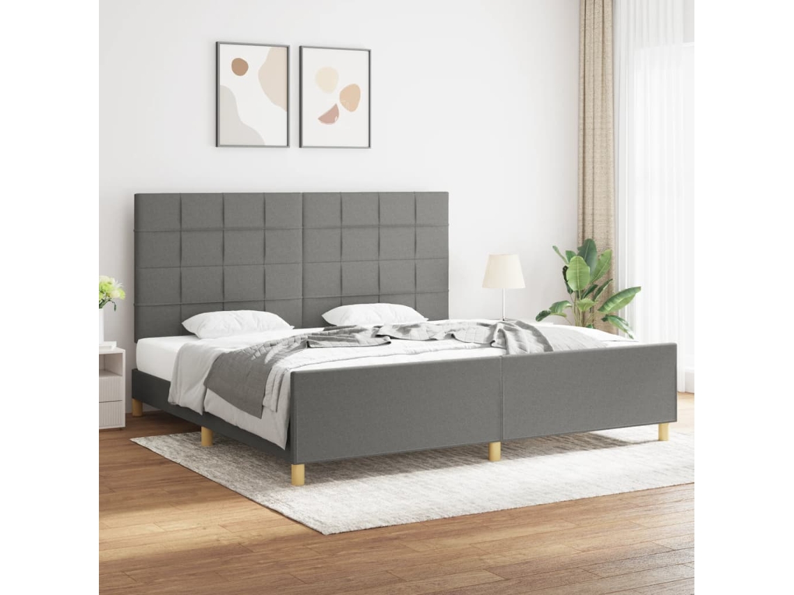 Estrutura De Cama Sem Colchão 200x200 Cm Tecido Cinzento-escuro
