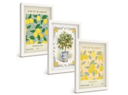 Conjunto De Quadros Com Moldura Árvore Cítrica Com Frutas E Itália Moldura Branca Fotos Para O Escritório Espelharte (3 Peças 20x30 Cm)