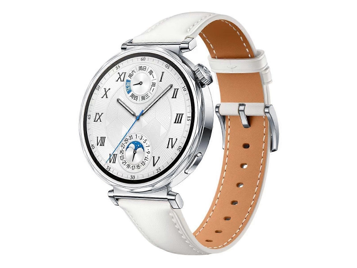 Pulseira De Couro Com Fivela Prateada E Botão Para Huawei Watch Gt 5 41mm