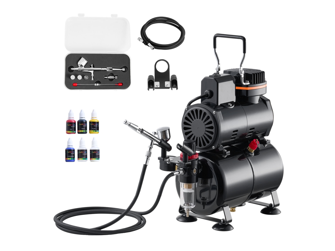 Kit de aerógrafo Vevor com compressor de ar de 1/6 HP, 3 bicos e 4 tintas