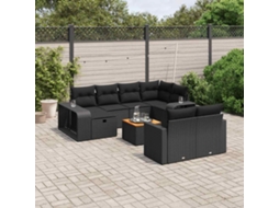 Vidaxl 11 Pcs Conjunto Sofás De Jardim C/ Almofadões Vime Pe Preto