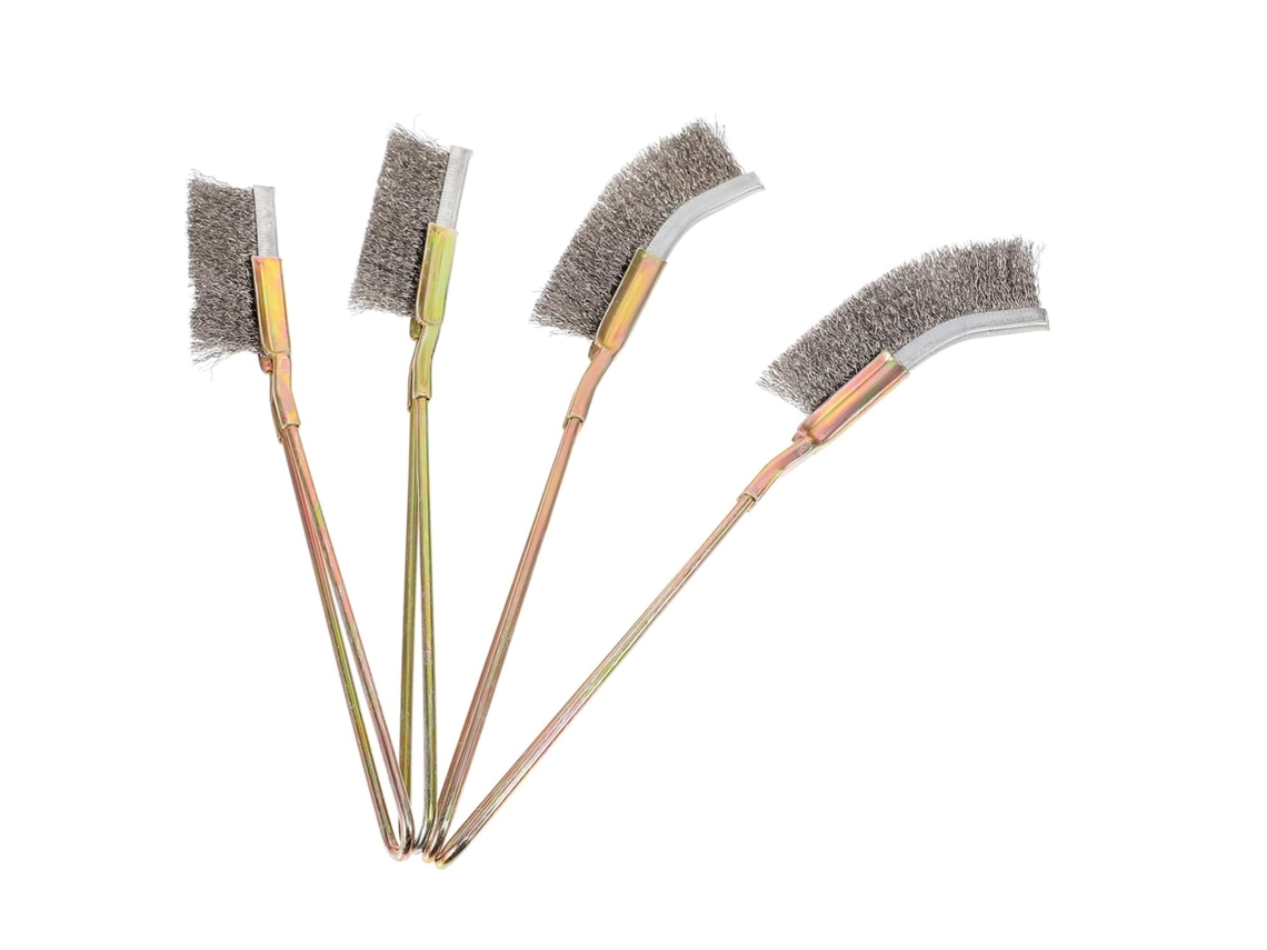 Conjunto De 4 Escovas De Metal Com Cabos De Aço Inoxidável, 2 Com Cabeça Reta E 2 Com Cabeça Angular.
