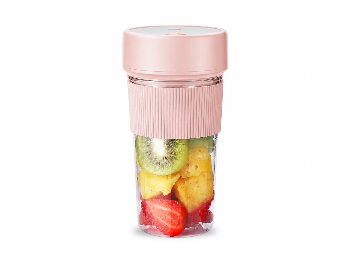 Liquidificador Portátil Recarregável 350 Ml, 6 Lâminas, Rosa Pêssego Frio