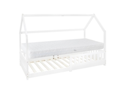 Cama de criança ML-Design casa 90x200 cm pinho branco com colchão de espuma e proteção