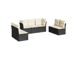 Conjunto de 7 Sofás para Jardim com Almofadões Vime Pe Preto MAISON EXCLUSIVE (7 pcs)