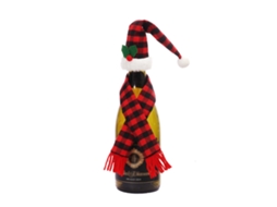 Laxiscreed Cachecol E Gorro De Natal Para Garrafa De Vinho Com Estampa Xadrez Vermelha E Preta