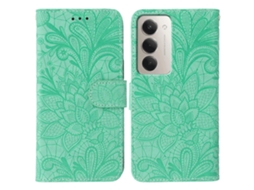 Capa Tipo Carteira De Couro Pu Com Flores De Renda Tkdaddy Para Xiaomi Redmi 15 5g, Verde