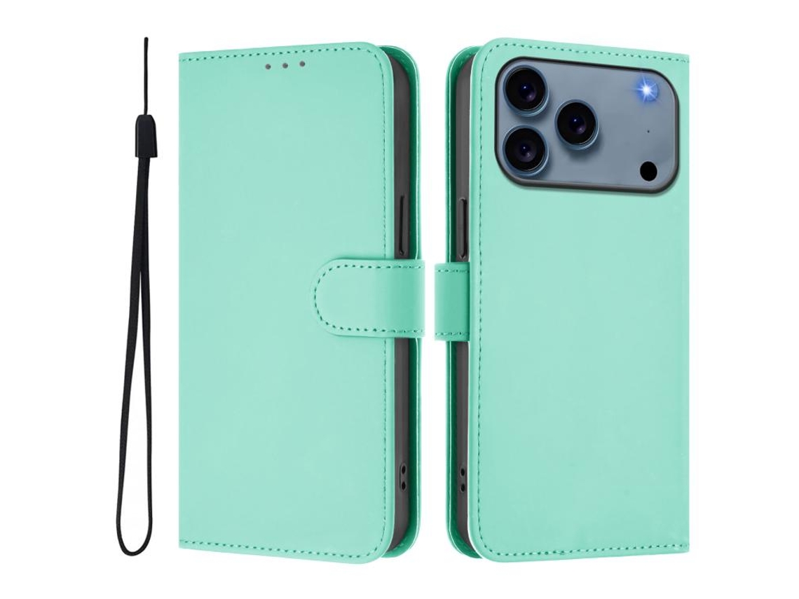 Capa De Couro Sintético Para Iphone 17 Pro Max - Toque Suave - Cor Sólida - Com Cordão