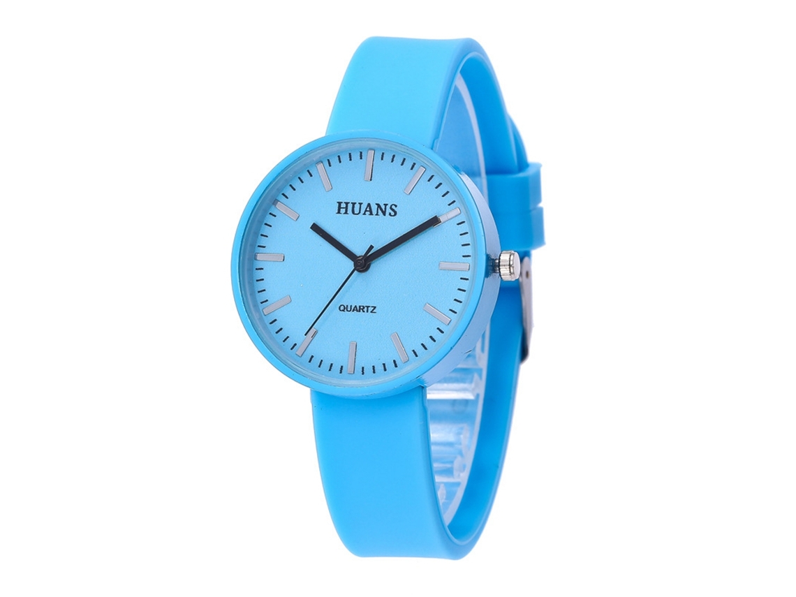 Relógio Infantil Cute Simples com Pulseira de Silicone Mostrador Analógico Quartzo Azul Céu