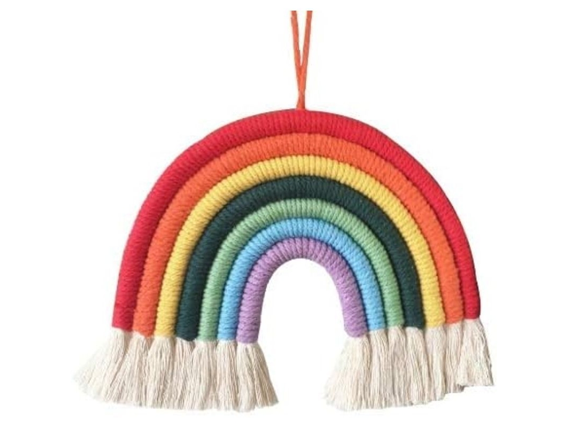 Decoración De Parede De Macramé Arcoíris Para Crianças Feita À Mão Com Fio De Algodão E Detalhes Finos