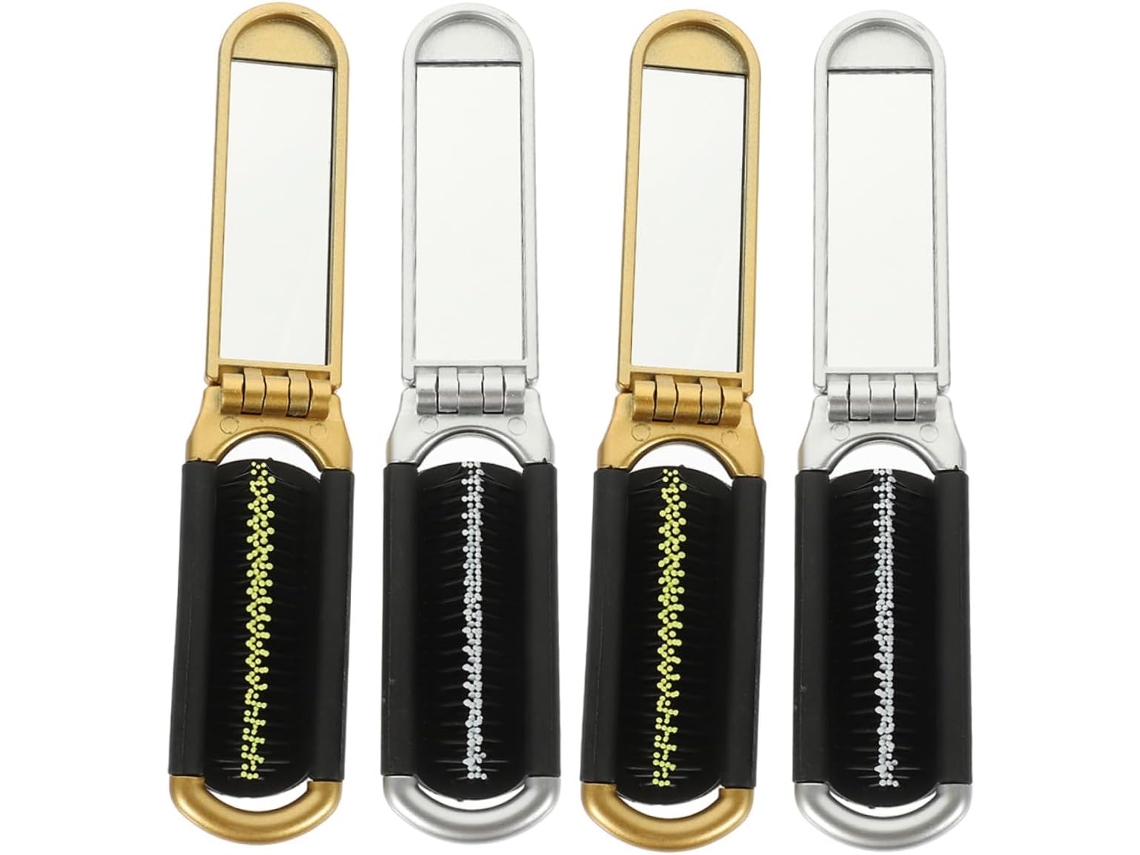 Conjunto Mikikit Com 4 Mini Escovas De Cabelo Dobráveis Espelho, Tamanho Compacto, Plástico Leve, Escova Massageadora