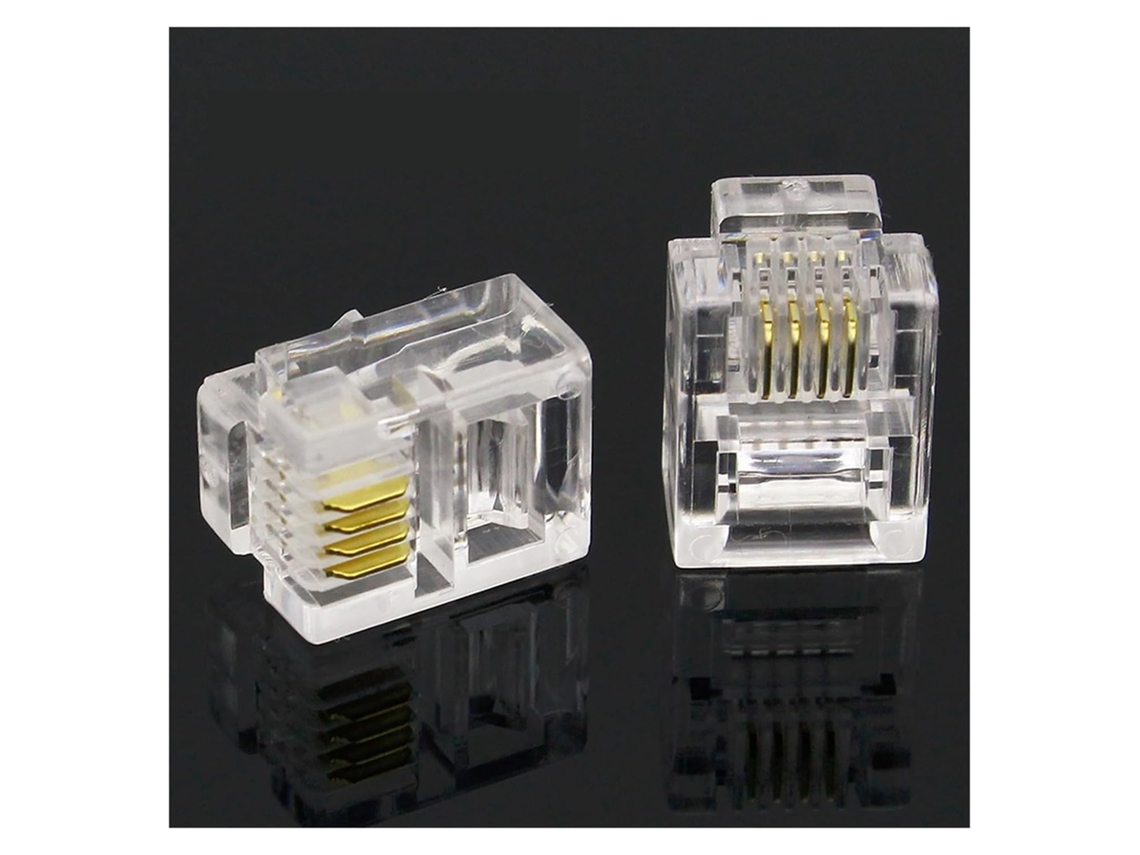Pacote Com 100 Conectores Modulares Rj10 4p4c De 4 Pinos E 4 Contatos.