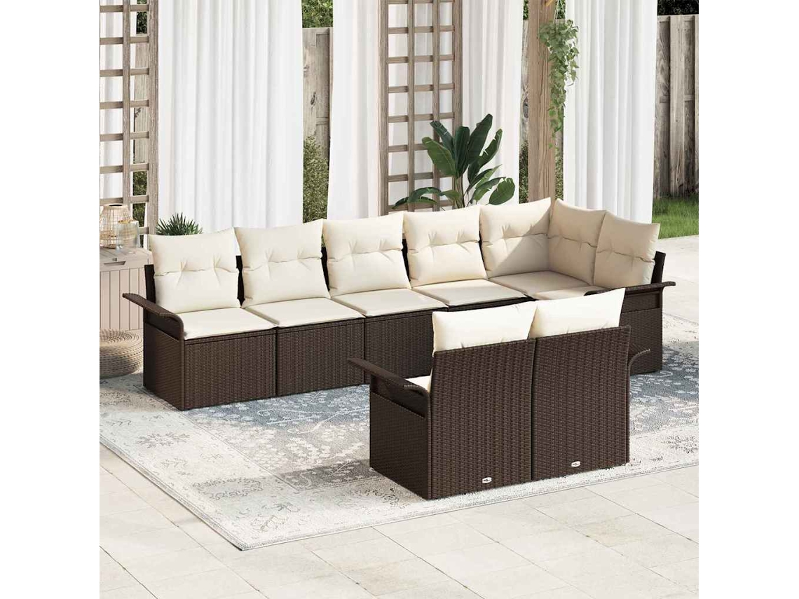 Vidaxl Conjunto De Sofá De Jardim 8 Unid. Castanho Vime Pe