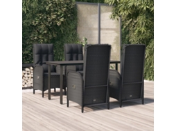 Vidaxl 5 Pcs Conjunto de Jantar P/ Jardim C/ Almofadões Vime Pe Preto