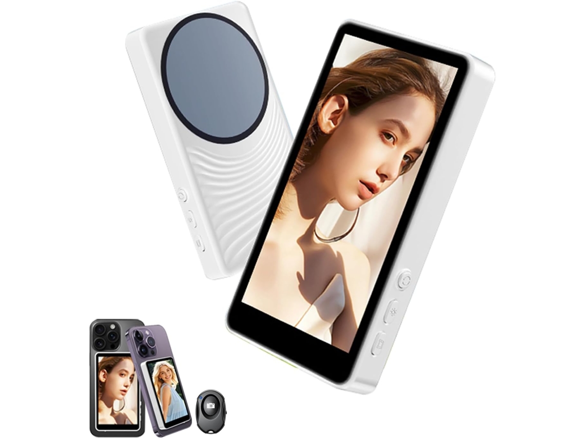 Monitor de selfie YUNZII, câmera traseira sem fio para iPhones e celulares Android.