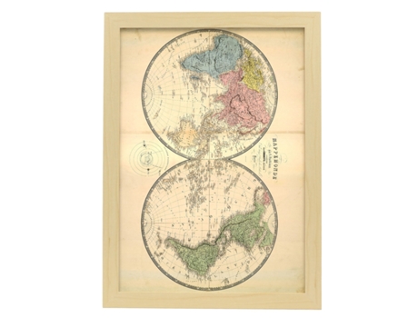Cartazes Geográficos De NACNIC Em Estilo Vintage Mapamundi Em Hemisférios Ilustrações De Antigos Mapamundis Em Tons De Sépia A4 Com Armação Branca