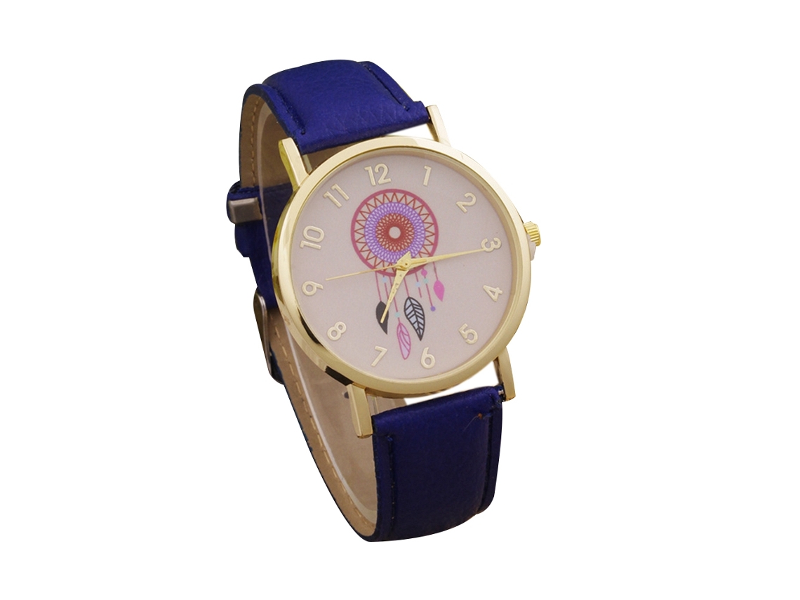 Relógio de Pulso Feminino Casual Fashionable com Pulseira de Couro Pu Quartzo Azul