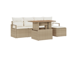 Conjunto 6 Conjunto De Sofá De Jardim Vidaxl Bege Vime Pe (100 X 55 X 73 Cm)