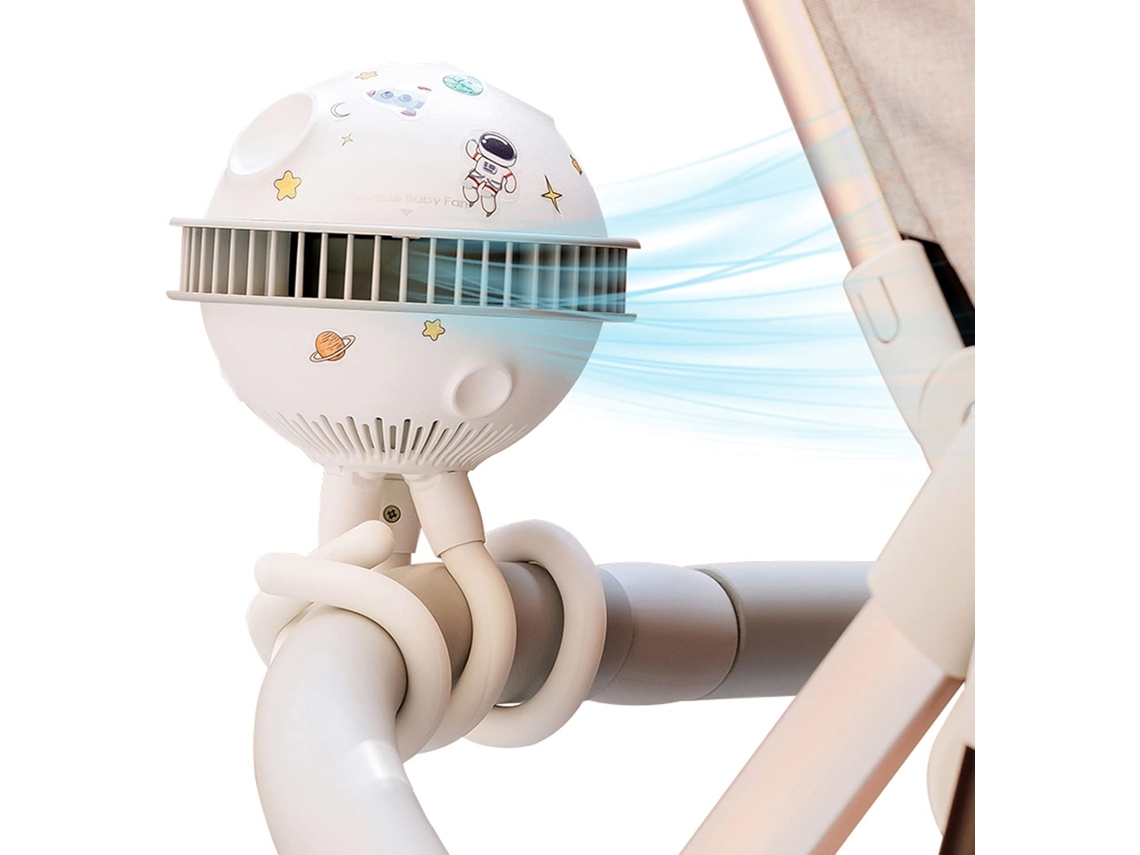 Ventilador USB portátil branco, ventilador silencioso para carrinho de bebê com tripé flexível, 4 velocidades ajustáveis, ventilador elétrico CXC