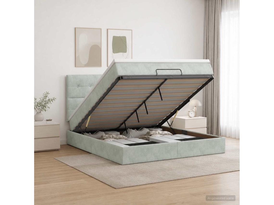 Vidaxl Cama Ottoman Com Colchão Cinzento-claro 180 X 200 Cm Veludo
