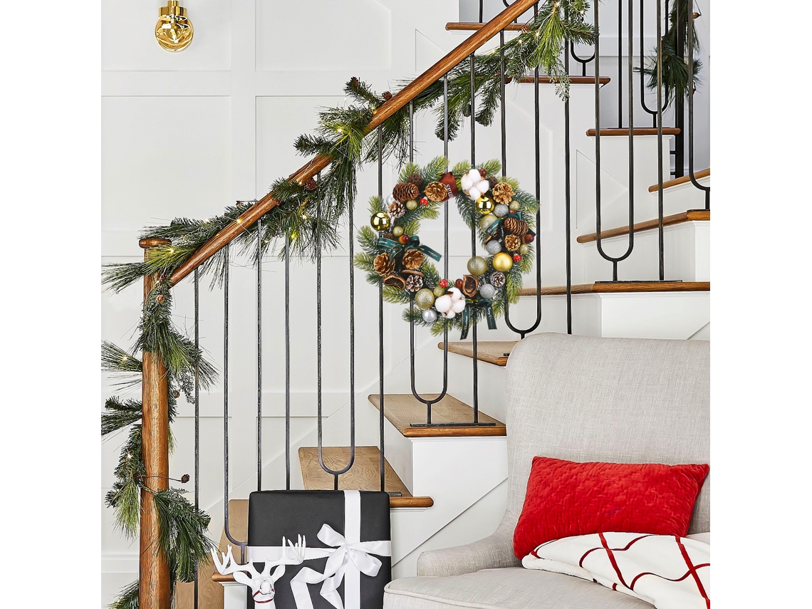 Guirlanda De Natal (estilo Verde Com Decorações De Algodão E Pinhas) Eoocoo