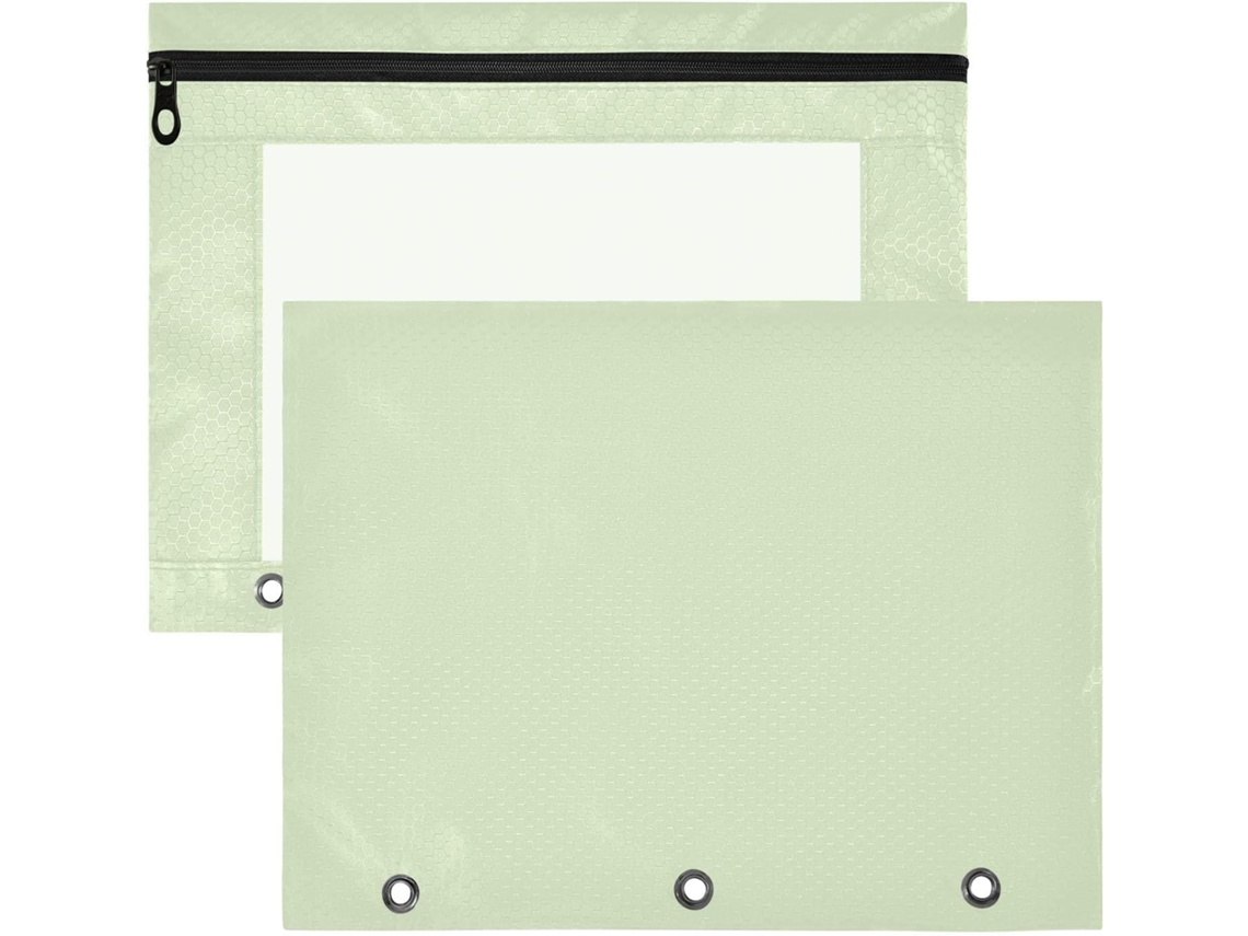 Conjunto de 2 Estojos com Zíper e 3 Furos para Folhas A4 Verde Claro 31 X 24,1 Cm Durável