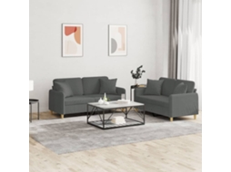 Vidaxl 2 Pcs Conjunto De Sofás Com Almofadas Tecido Cinzento-escuro