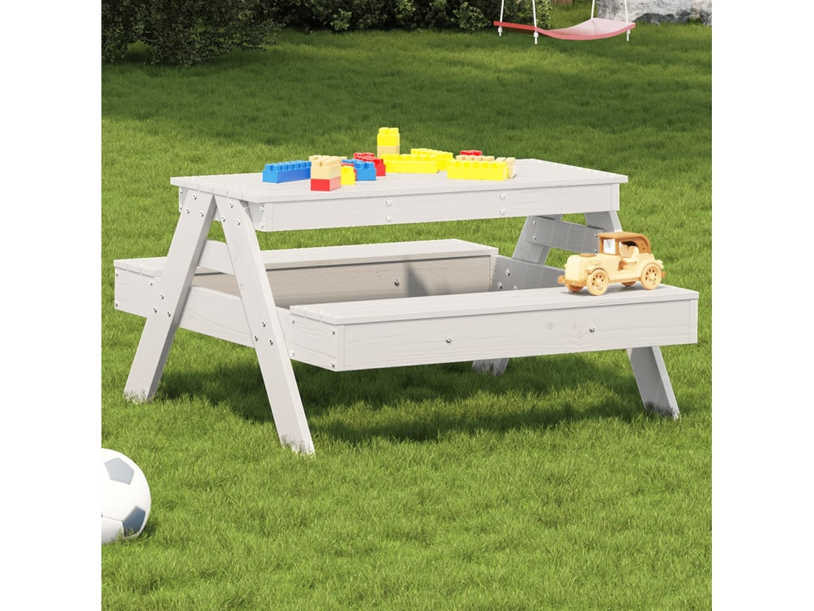 Vidaxl Mesa De Piquenique P/ Crianças 88x97x52 Cm Pinho Maciço Branco